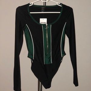Forever 21 Black&Green Zip Up Bodysuit